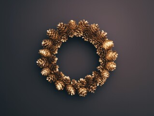 Obraz premium Christmas wreath made of gilded pinecones