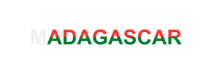 Letters Madagascar in the style of the country flag. Madagascar word in national flag style.