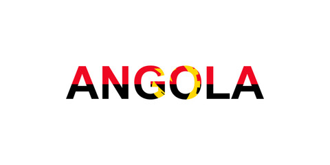 Letters Angola in the style of the country flag. Angola word in national flag style.