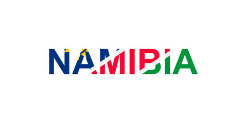 Letters Namibia in the style of the country flag. Namibia word in national flag style.