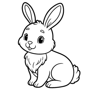 Rabbit, bunny, bunny rabbit coloring book page, coloring page, farm animal, black and white, isolated, vector art, toddler, preschool, kindergarten