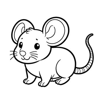 Mouse, mice, coloring book page, coloring page, farm animal, black and white, isolated, vector art, toddler, preschool, kindergarten