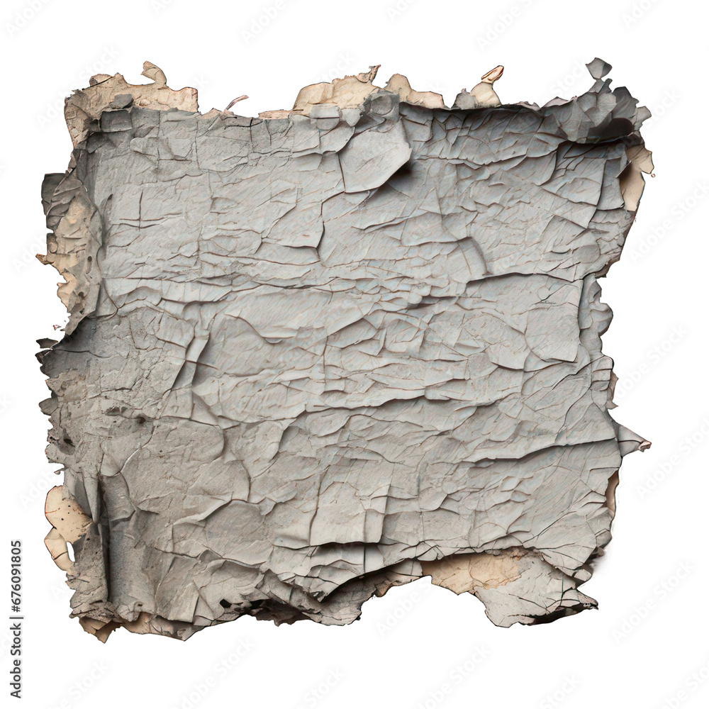 Poster grey torn cardboard isolated on white created with generative ai