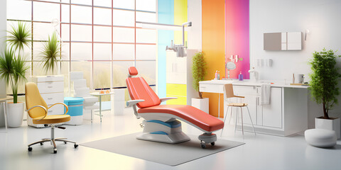 Medical office , rainbow colours furniture - AI