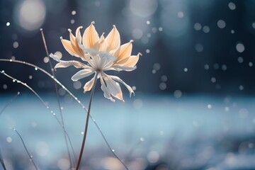 snow on the flowers with magical light
