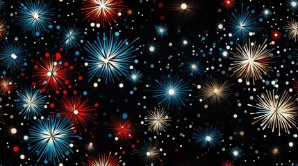  a black background with red, white, and blue fireworks and confetti sprinkles on it.  generative ai