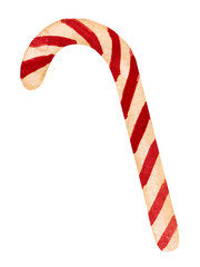 Watercolor illustration, candy with red stripes isolated on white background. For various festive products, holidays etc