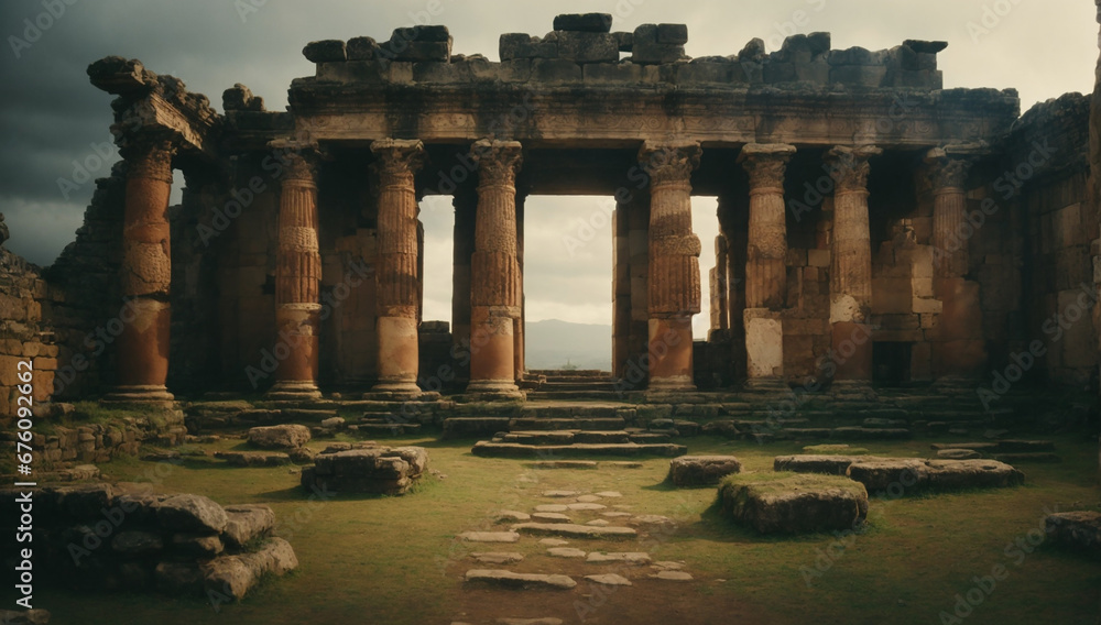 Aufkleber ancient ruins hiding the key to an ancient prophecy - ai generative