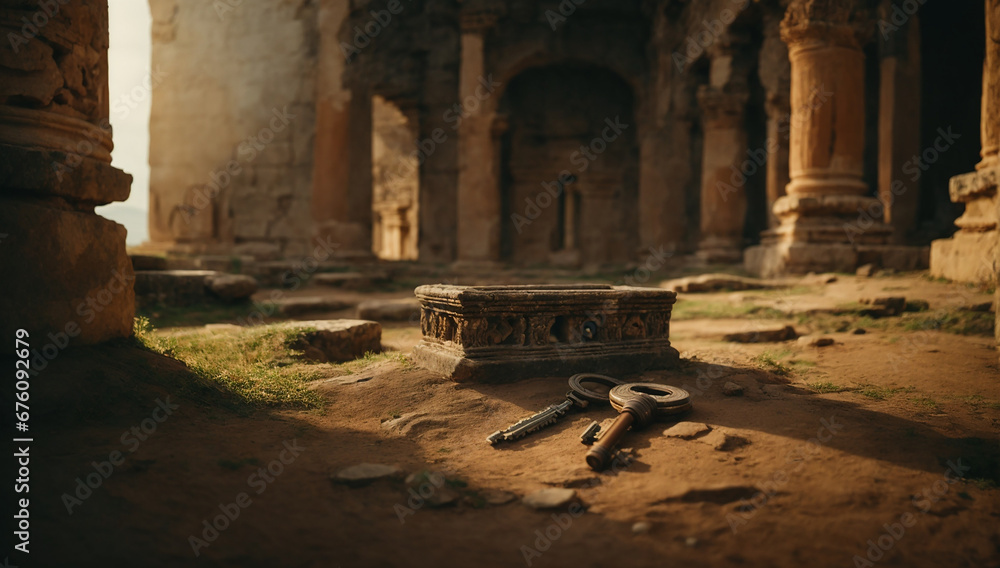 Poster ancient ruins hiding the key to an ancient prophecy - ai generative