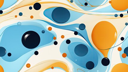  an abstract painting with blue, orange, and black circles and circles on a white background with a black circle in the center.  generative ai