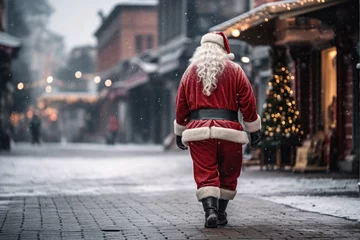 Foto auf Acrylglas Back view of Santa Claus walking down the street. AI generative art © Drpixel