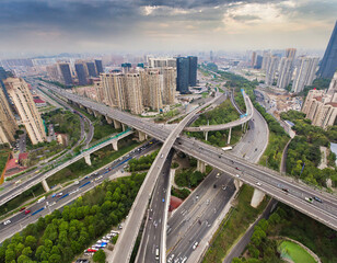 Fototapeta na wymiar Aerial photography bird-eye view of City viaduct bridge road streetscape landscape