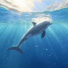 A dolphin jumping out of the water,wide. AI generative