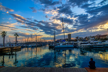  landscape after sunset on the port of Alicante Spain sky with clouds