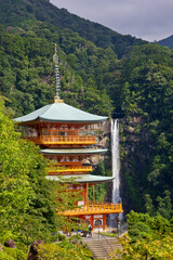 Pagoda temple over tne mountain in japan
