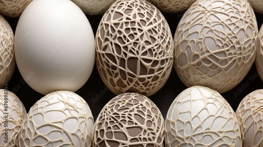 Poster a group of eggs sitting next to each other on top of a pile of other eggs on top of each other. gene