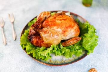 Levengi or Lavangi with Roast chicken.Azerbaijan cuisine.
