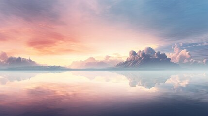 Fototapeta premium a large body of water with clouds in the sky and a small island in the distance in the middle of the water. generative ai