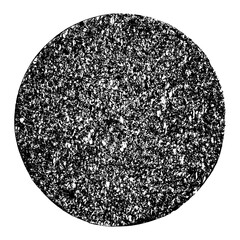 Black grunge texture round shape isolated on white background. Grainy textured design elements. Vector illustration.  