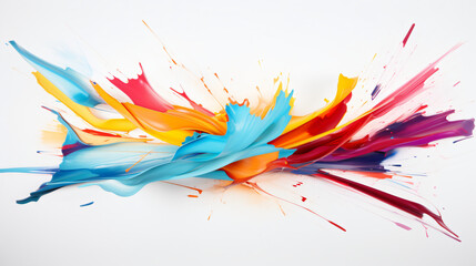 Colorful slash and splashes of paint in front of a plain background, abstract art