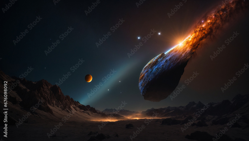 Poster celestial event of a comet passing through the inner solar system - ai generative