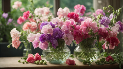 Obraz na płótnie Canvas Charming and whimsical sweet peas, with their fragrant and delicate blooms.- AI Generative