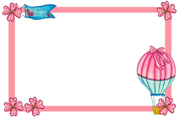 Pink flowers frame with balloon
