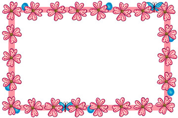 Pink flowers frame on a white background