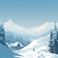 Fototapeta premium The snow-covered forest, the house in the snow. AI generative