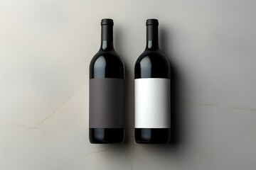 2 bottles of wine on mock-up, wine bottle and glass