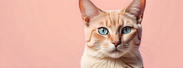 Egyptian cat on a pastel background. Cat a solid uniform background, for your advertising and design with copy space. Creative animal concept. Looking towards camera.