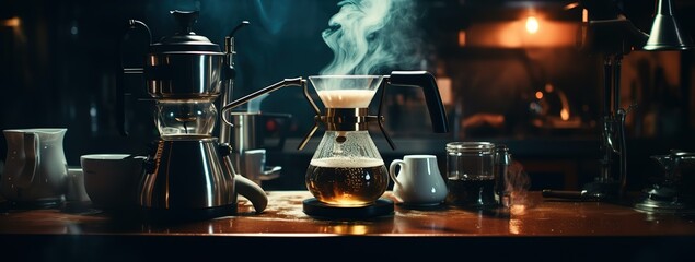 a coffee maker with steam coming off it, machine in the kitchen - Powered by Adobe