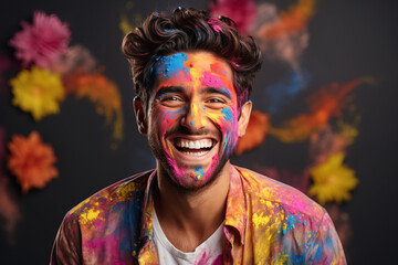 Colorful Celebration: Man with Painted Face and Joyful Smile