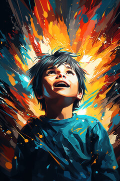 Euphoric Child in a Whirl of Vivid Colors