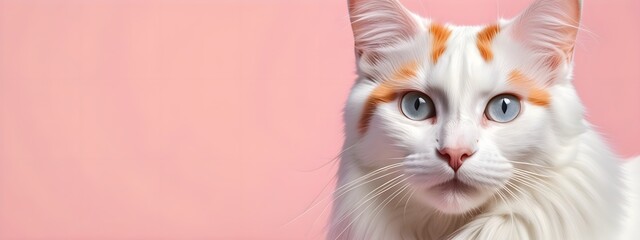 Turkish van cat on a pastel background. Cat a solid uniform background, for your advertising and...