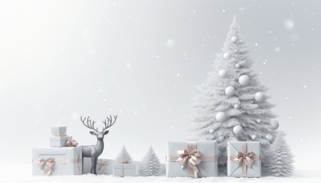 Christmas vector illustrations deer, decorations, candles, tree, gift boxes, bells, celebrate