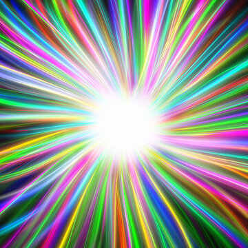 Helles Licht umgeben von Strahlen in vielen Farben als bunte Vorlage für individuelle Anpassungen