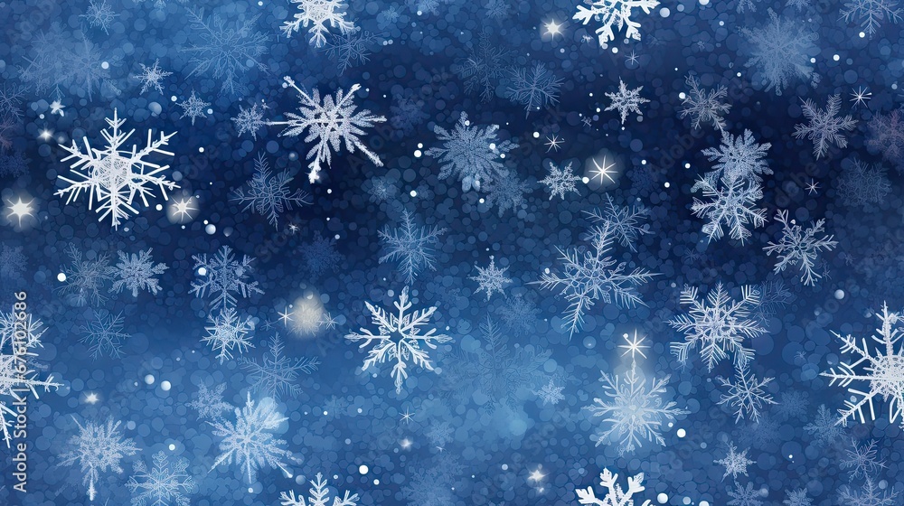 Poster a blue background with white snowflakes in the middle of the frame and snow flakes in the middle of 