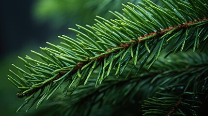 a green coniferous cedar branch against the lush background of a vibrant green forest, the intricate details of the cedar needles and bark to showcase the natural beauty of the scene.