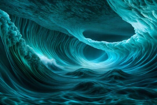 Luminous azure waves meeting emerald currents in an ethereal realm