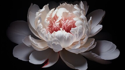  a large white flower with pink center on a black background in the middle of the image is a large flower with pink center on a black background in the middle.  generative ai