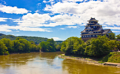 Okayama castle viee in japan during summer
