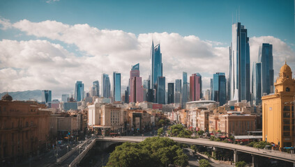 Cityscape with a vibrant mix of architectural styles, creating a unique and eclectic skyline - AI Generative