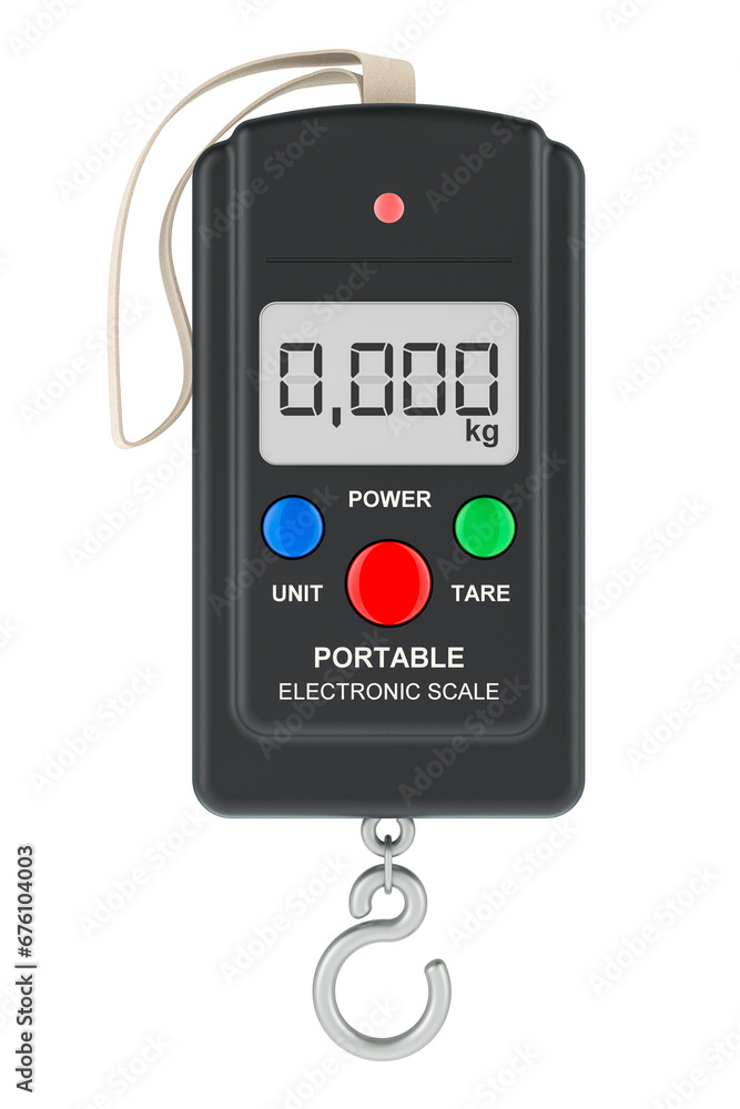 Poster portable electronic hanging scale, 3d rendering isolated on transparent background