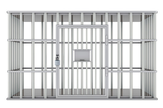 Steel cage, prison cell. 3D rendering isolated on transparent background