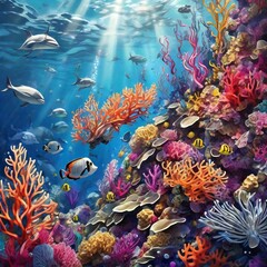 Fototapeta na wymiar A breathtaking underwater scene teeming with vibrant marine life