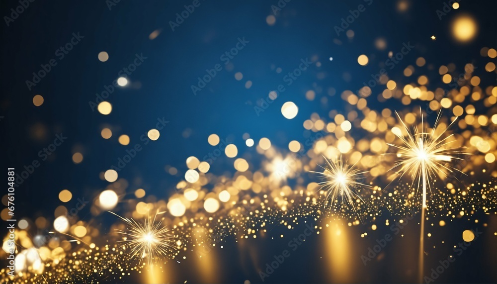 Wall mural Blue and gold bokeh on New Year’s Eve: Abstract background design