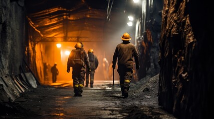 Miners working deep underground.  - obrazy, fototapety, plakaty
