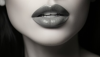 Black and white close up of womans lips, slightly open, with delicate details and expressive beauty