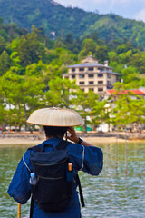 buddhist tourist in the island of myiajima in japan
